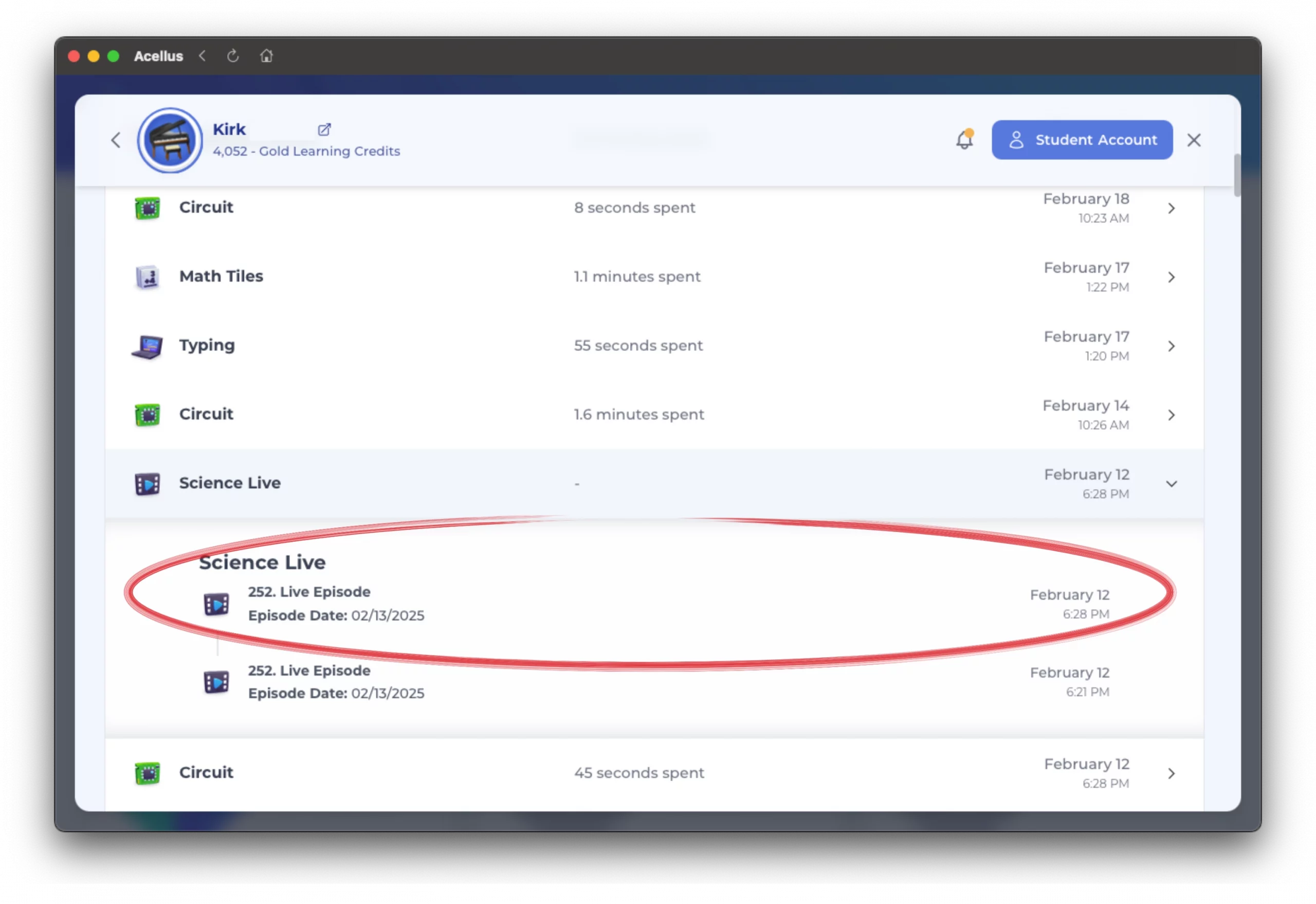 Student Learning Activities - Science LIve - detail Enroll in Honors Mode