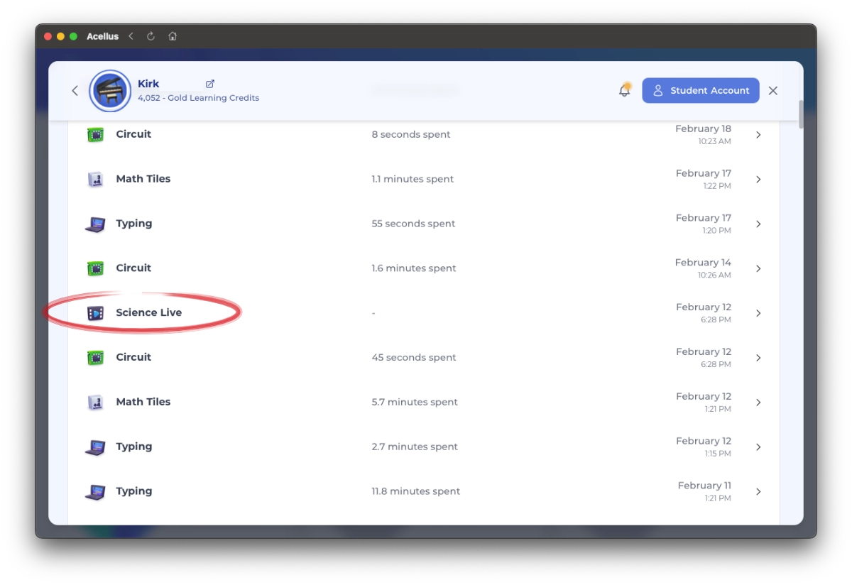 Student Learning Activities - Science Live - detail Enroll in Honors Mode